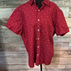 American Eagle Outfitters Red Button Down Shirt with White Dots